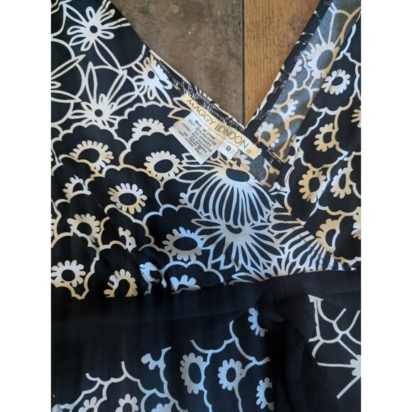 Maggy London Black & White Floral Print Dress - Size 8 - Picture 4 of 4